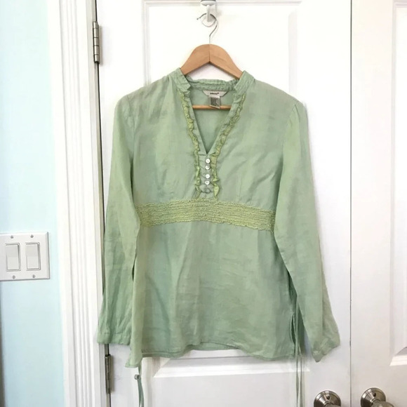 Y2K Edward Linen Blouse Fairy Whimsical Renfaire Medieval Ruffled Popover Top - Picture 9 of 9